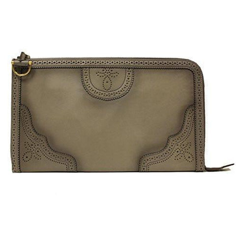 Grey Duilio Brogue Zip Oversized Clutch Handbag Bag