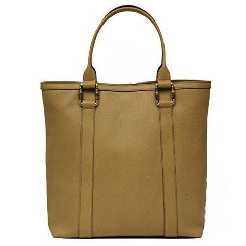Bamboo Top Handle Large Tan Tote Bag