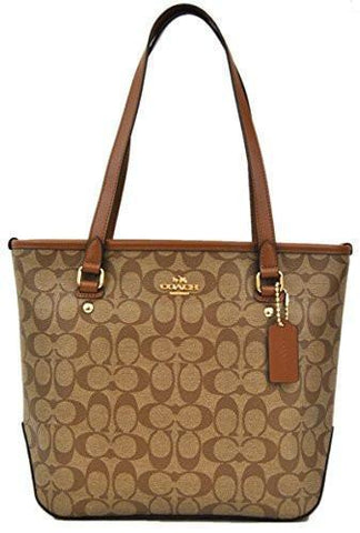 Siganture Top Zip Tote Khakisaddle Shoulder Bag