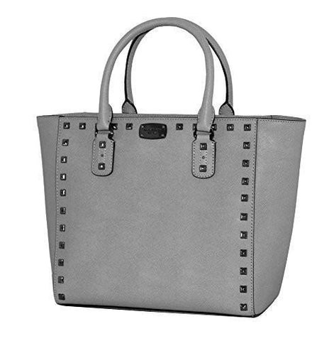 Saffiano Blackmetallic Stud Large Tote Handbag Pearl Grey