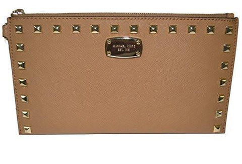 Saffiano Stud Acorn Studded Zip Clutch Leather