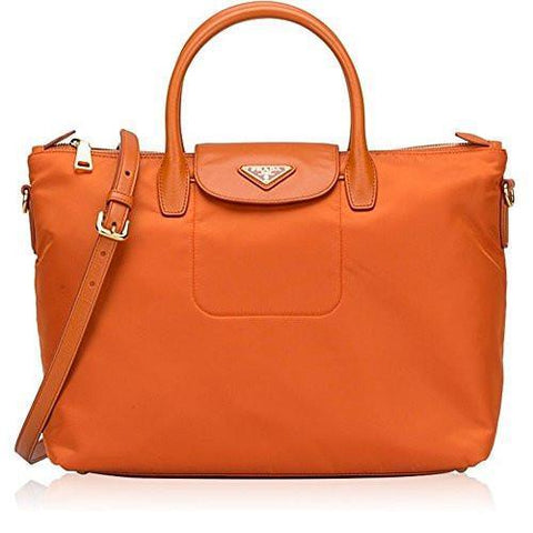 Tessuto Saffiano Nylon Tote Shopping Shoulder Bag Papaya