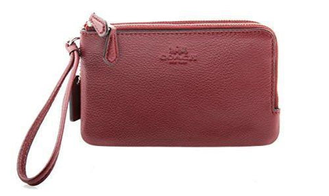 Pebble Double Corner Zip Wristlet In Burgundy