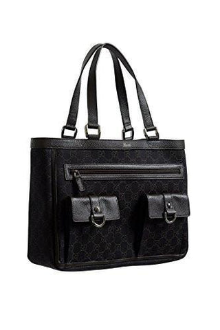 Dark Brown Print Canvas Trimmed Abbey Pocket Tote Bag