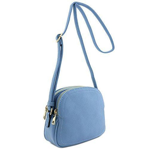 Double Zip Half Moon Crossbody Bag Denim Blue
