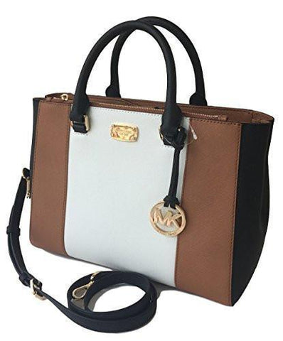 Kellen Medium Satchel Bag Color Block Acorn White Black Brown