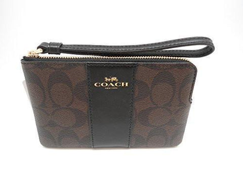 Corner Zip Wristlet In Coated Canvas With Stripe Brown Black