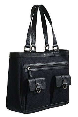 Black Print Canvas Trimmed Abbey Pocket Tote Bag