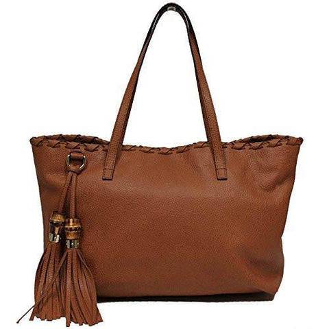 Saddle Brown Grain Bamboo Tassel Shoulder Handbag
