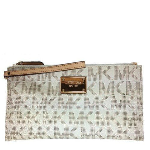 Fulton Large PVC Top Zip Clutch Wristlet Vanilla