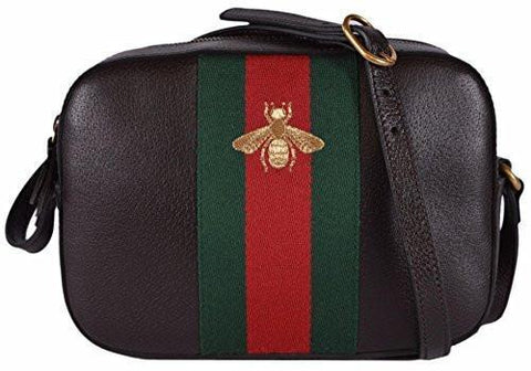 Red Green Web Bee Crossbody Handbag Brown
