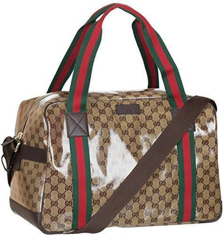 Beige Crystal Coated Duffel Travel Shoulder Bag