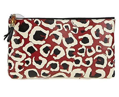 Leopard Print Bamboo Leather Pouch Clutch Red And Black