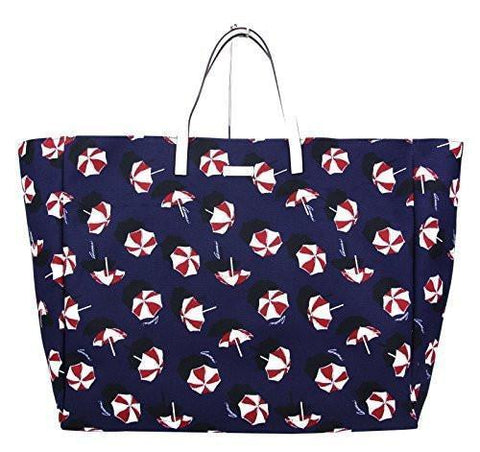 Canvas Blue Parasol Print Large Tote Handbag
