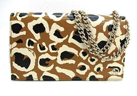 Leopard Print Leather Chain Cross Body Clutch Bag