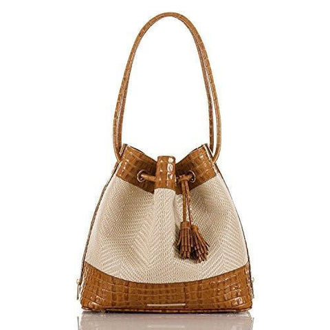 Trina Drawstring Shoulder Tote Whiskey Raffia