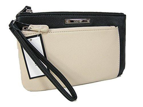 Wristlet Purse Hand Bag Black Ivory Clutch Silver