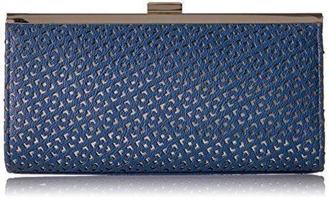Laura Perforated Frame Clutch Navy