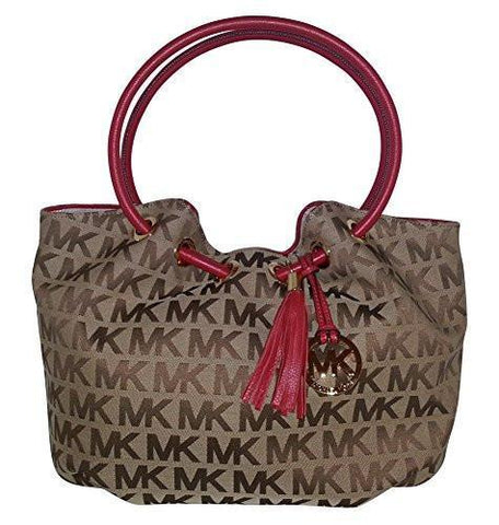 Medium East West Ring Tote Handbag Beige And Red