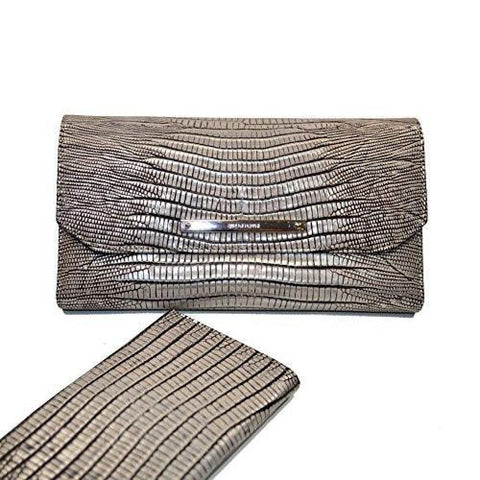 Soft Checkbook Wallet Silver Hardwick Lizard Emb Clutch