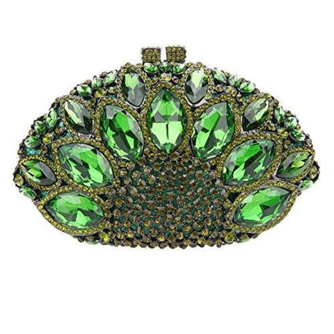 Big Diamond Evening Purses Sea Shell Shape Rhinestone Crystal Clutch Baggreen