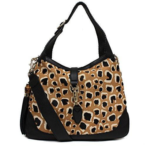 Ponyhair Leopard Print Jackie Shoulder Handbag