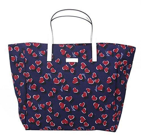 Blue Canvas Handbag Heartbit Print Tote Bag