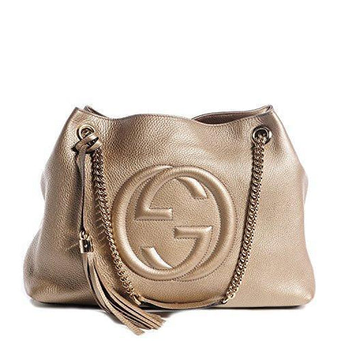 Soho Metallic Chain Medium Tote Golden Beige Bag