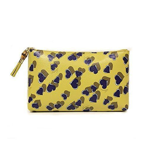 Heartbeat Heart Yellow Bamboo Tassel Clutch Cosmetic Case Small