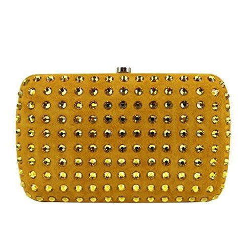 Broadway Crystal & Suede Evening Clutch Bag Yellow