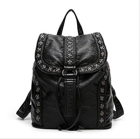 Black Washed Punk Preppy Style Shoulder Bag School Bags Travel Casual Waterproof Rivet Snowflake