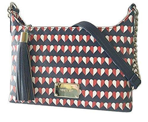 Heart Print Tasseled Crossbody Purse Red White And Blue
