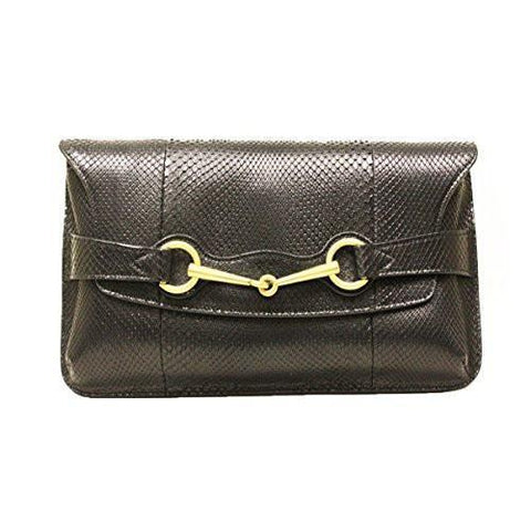 Horsebit Black Python Large Clutch Bag